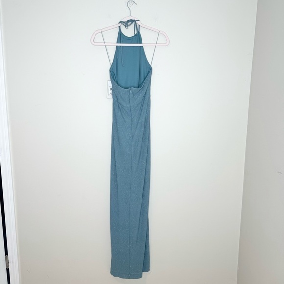NWT Aidan by Aidan Mattox Metallic Knit Halter Gown Sage Size 2 - Picture 6 of 6